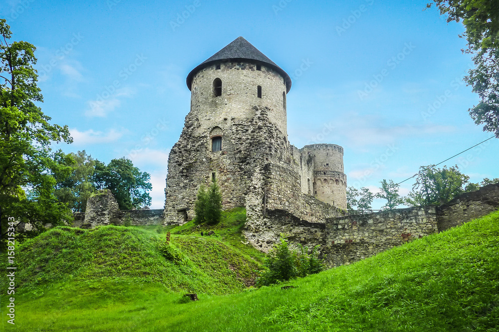 13th century baltic castle in Cesis city. Old city. History.