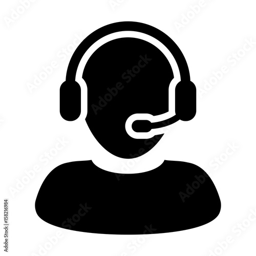 Customer Care Service and Support Icon - Flat Vector Person Avatar With Headphone for Helpline in Glyph Pictogram Symbol illustration photo