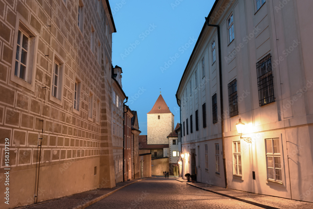 Pedestrian street in the old town in the evening