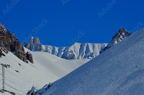 Beautiful snowy mountains waiting for skiers in Las Leñas, Mendoza, Argentina
