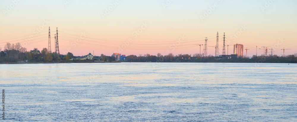 Fototapeta premium View of Neva river at sunset.