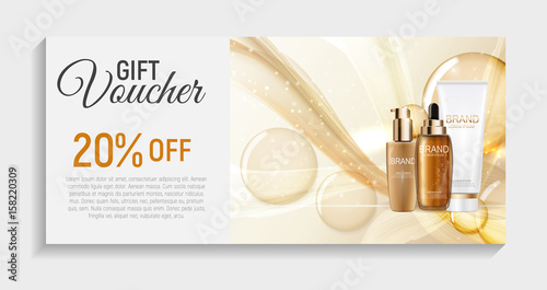 Gift Voucher  with Design Cosmetics Product  Template Background