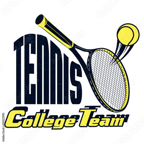 Vector tennis college team badge with superimposed texture for your design, print or internet
