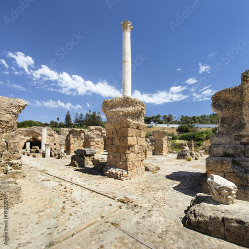 antique column and ruin in Carthage in Tunisia