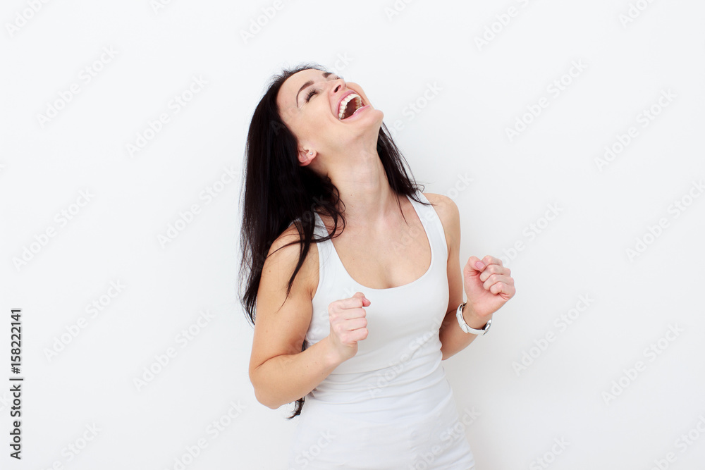 Happy woman Laughing. Closeup portrait woman smiling with perfect smile and white teeth Happy woman Laughing. Closeup portrait woman smiling with perfect smile and white teeth