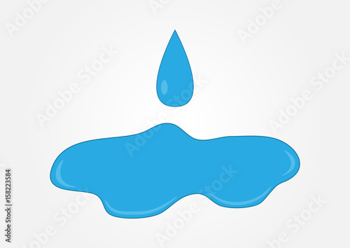 Blue water puddle with falling drop.
