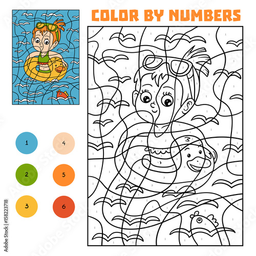 Color by number for children, Swimming girl