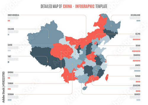 Detailed map of China. Vector template for infographics.