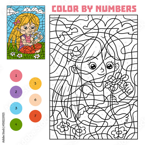 Color by number for children, Girl with a flower
