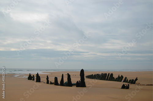 The remains of a shipwreck buried in sand near Rattray Head, Scotland  photo