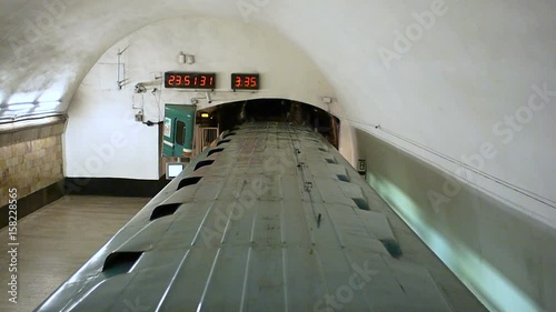 Despatching subway train 81-717 from metro station Novokuznetskaya. Top view. photo