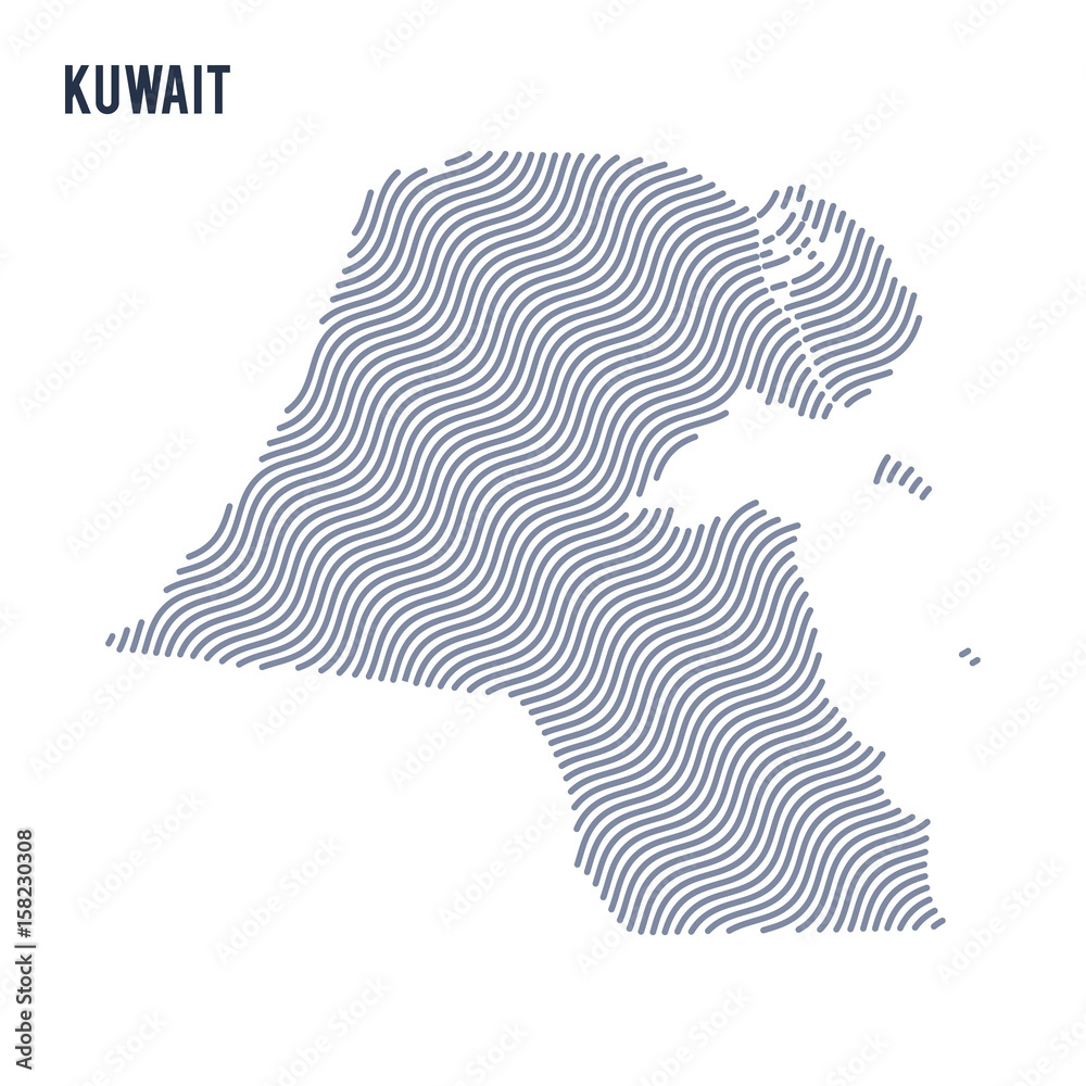 Vector abstract wave map of Kuwait isolated on a white background. - obrazy, fototapety, plakaty 