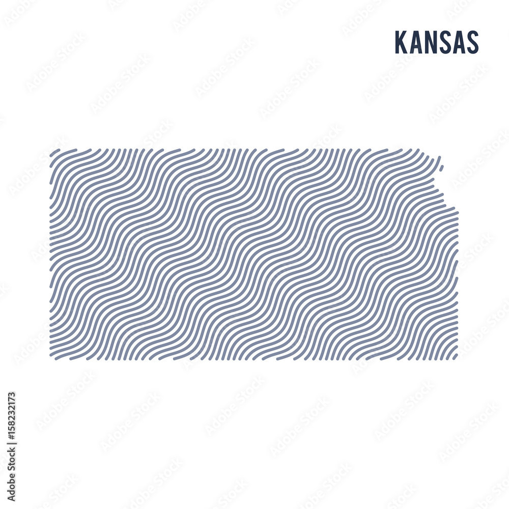 Vector abstract wave map of State of Kansas isolated on a white background.