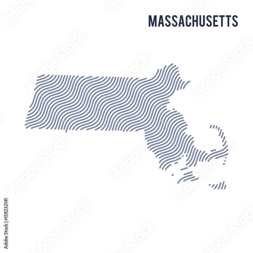 Vector abstract wave map of State of Massachusetts isolated on a white background.