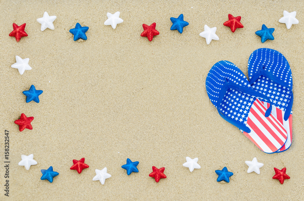 Fototapeta premium Patriotic USA background on the sandy beach