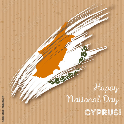 Cyprus Independence Day Patriotic Design. Expressive Brush Stroke in National Flag Colors on kraft paper background. Happy Independence Day Cyprus Vector Greeting Card.