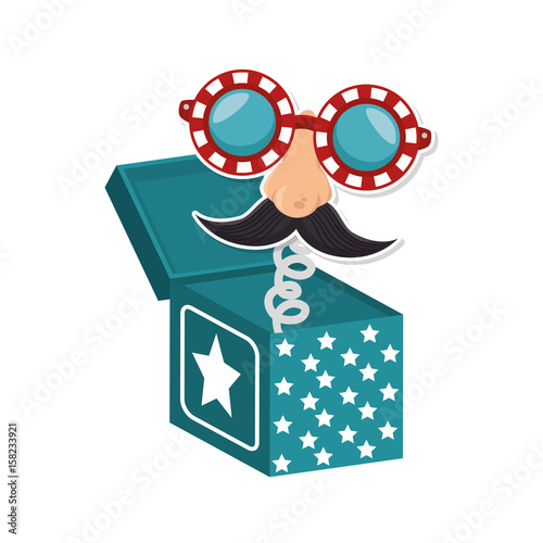 joke box with cartoon face icon over white background colorful design vector illustration