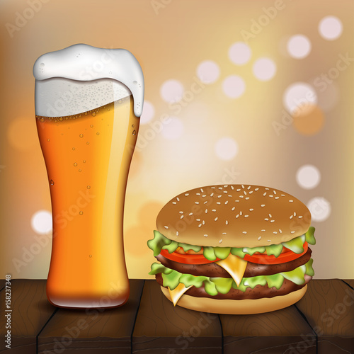 beer and burger. vector illustration