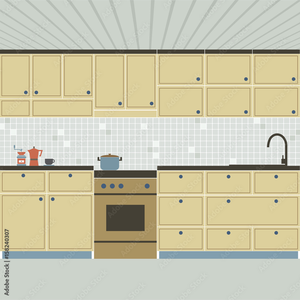 Modern Flat Design Kitchen Interior Vector Illustration Modern Flat Design Kitchen Interior Vector Illustration