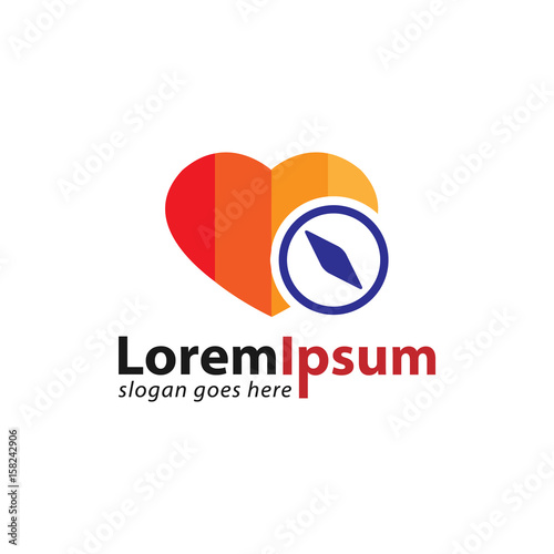 Heart love and compass design logo