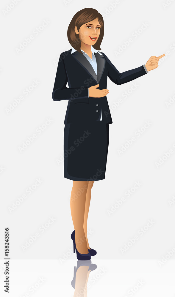 Businesswoman in black suits, with standing position or presentation poses, vector illustration Businesswoman in black suits, with standing position or presentation poses, vector illustration
