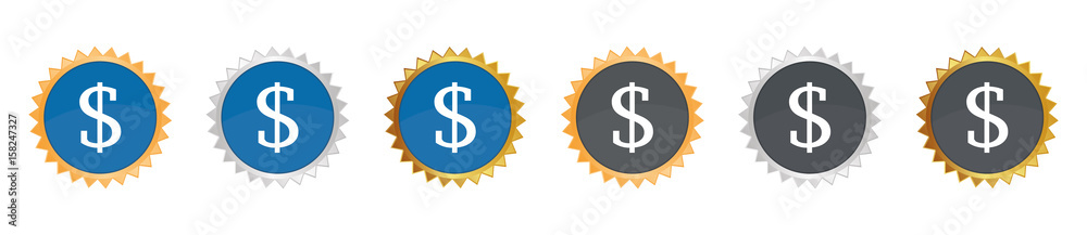 Dollar - Währung - Gezacktes Button-Set Dollar - Währung - Gezacktes Button-Set