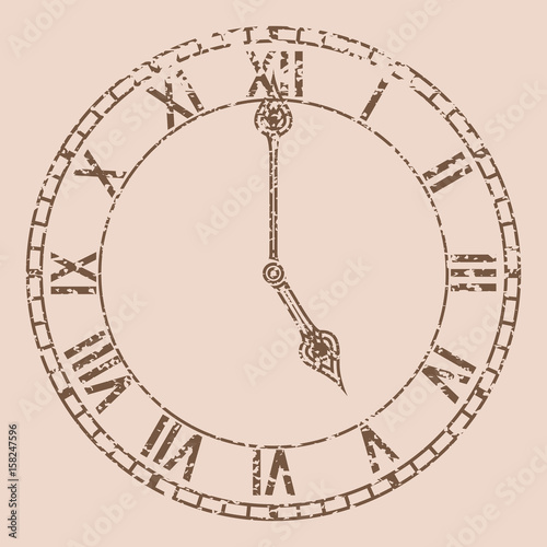 Retro round clock with roman numerals. Five o'clock