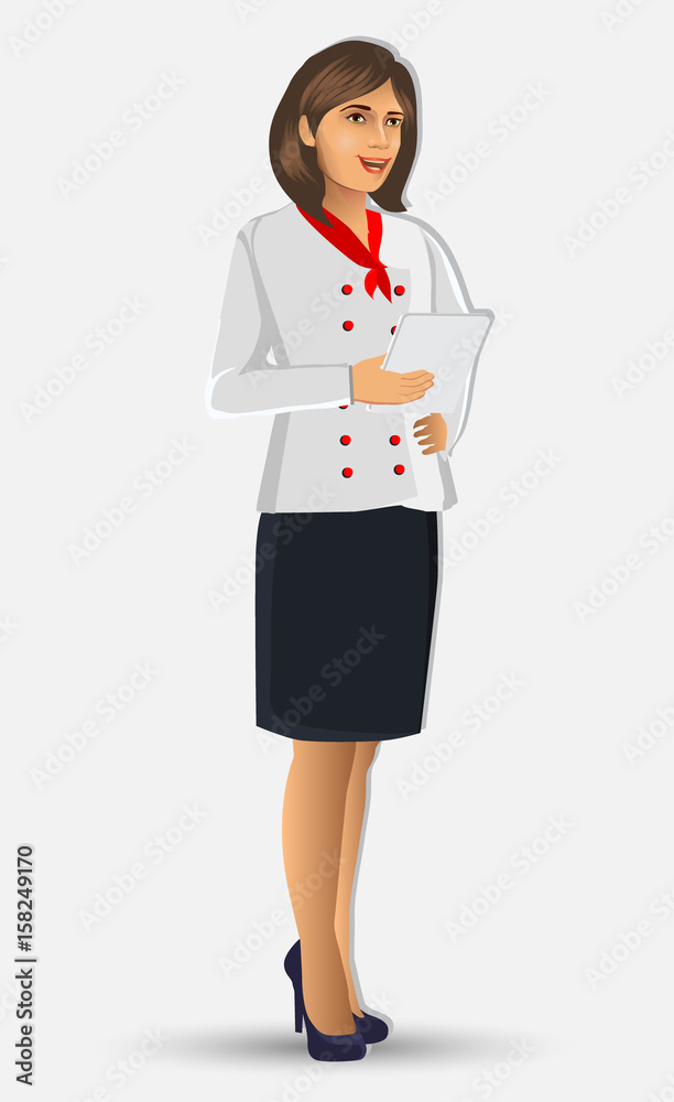 Chef woman illustration, cartoon figure of woman chef presented a menu and food, design elements for your brochure, banner and web. Chef woman illustration, cartoon figure of woman chef presented a menu and food, design elements for your brochure, banner and web.