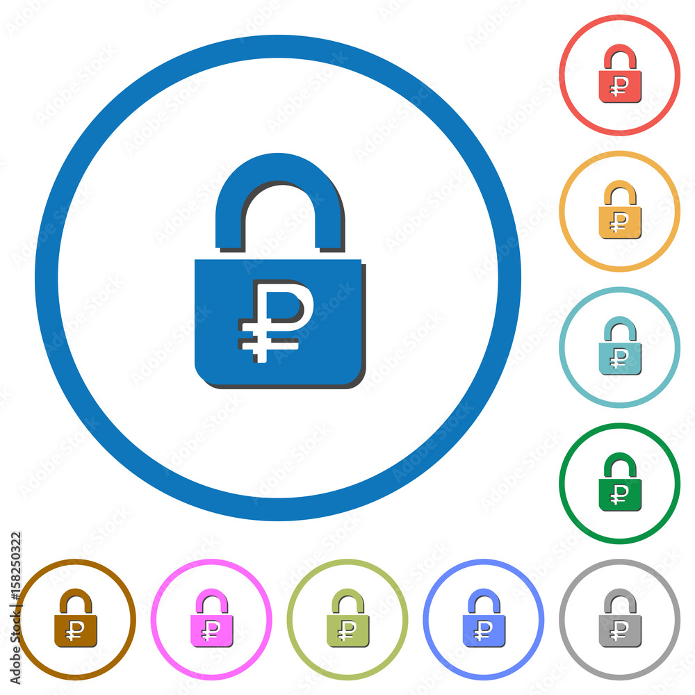 Locked Rubles icons with shadows and outlines Locked Rubles icons with shadows and outlines