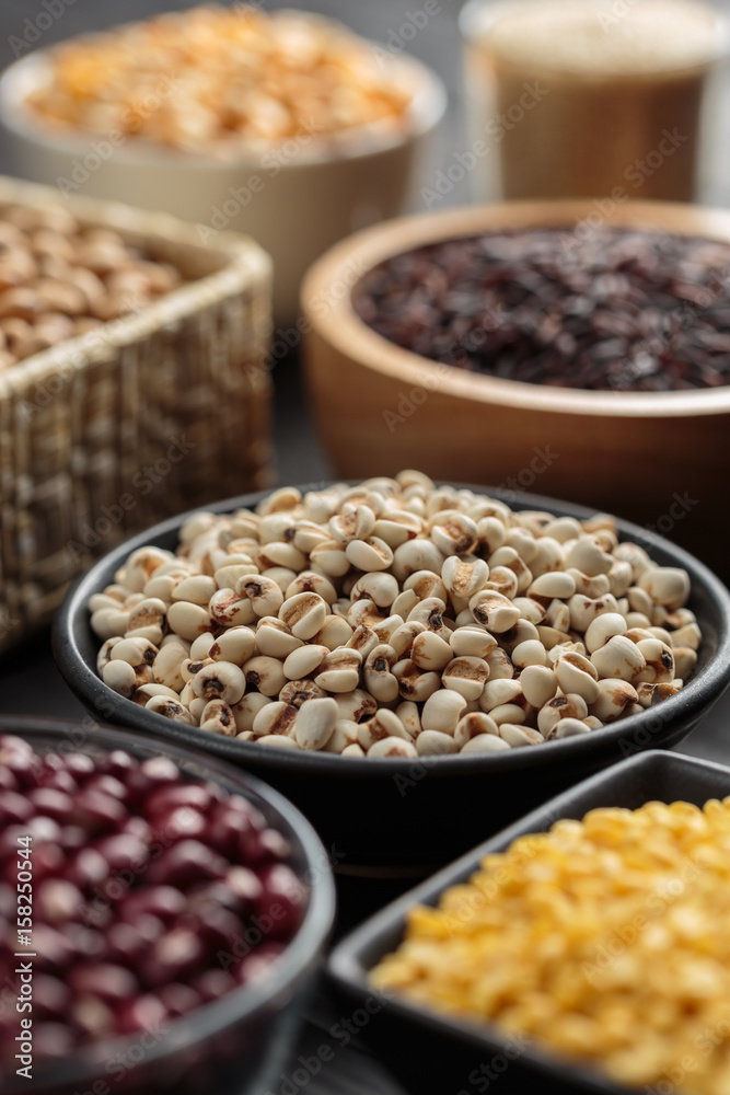selective focus millet grian in bowl side view selective focus millet grian in bowl side view
