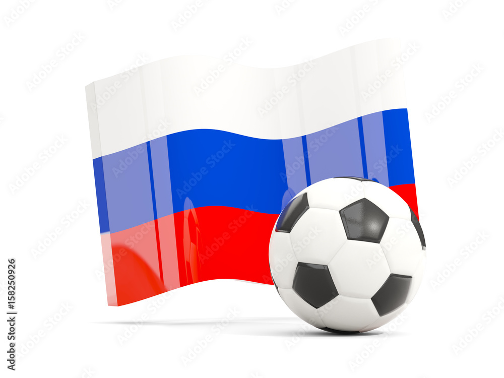 Football with waving flag of russia isolated on white Football with waving flag of russia isolated on white