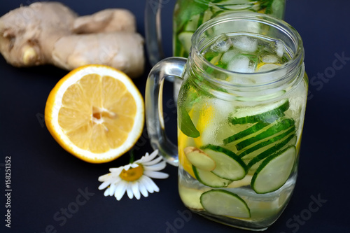 Refreshing drink of cucumber, lemon and ginger