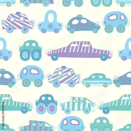 Tapety Śliczne samochody. Dzieci wektor wzór.