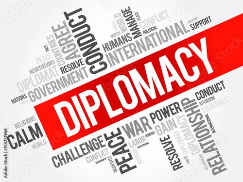 Diplomacy word cloud collage, political business concept background
