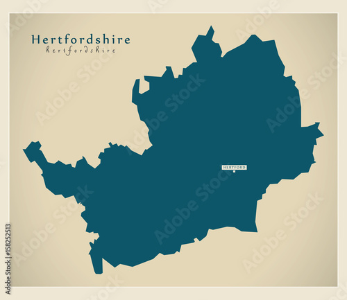 Modern Map - Hertfordshire county UK illustration