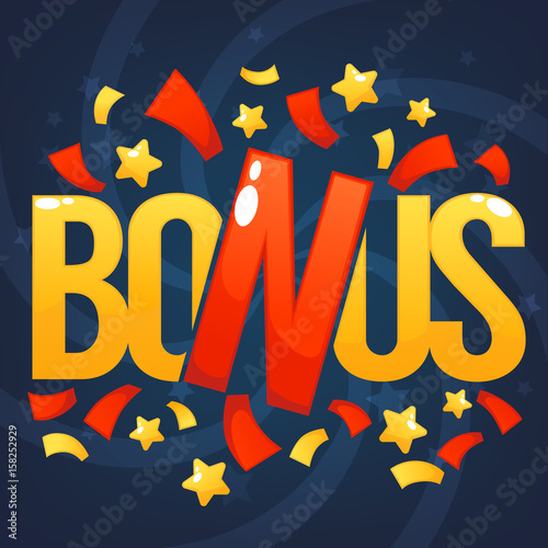 Bonus, Congratulation Bright And Glossy Banner With Lettering Composition