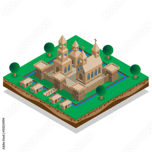 Old castle. Isometric. Vector illustration.