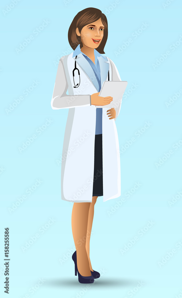 Young Doctor, with standing position, cartoon figure of woman doctor presented, Medical Clinic Hospital Staff, vector illustration Young Doctor, with standing position, cartoon figure of woman doctor presented, Medical Clinic Hospital Staff, vector illustration