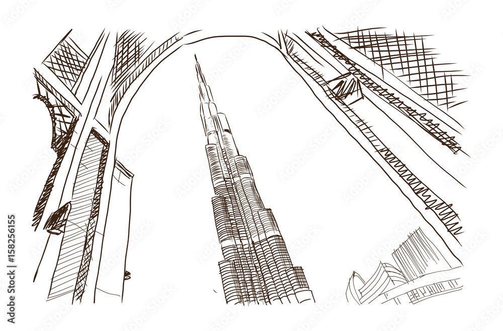 Hand drawn sketch of Burj Khalifa Dubai in Vector illustration Stock  Vector  Adobe Stock