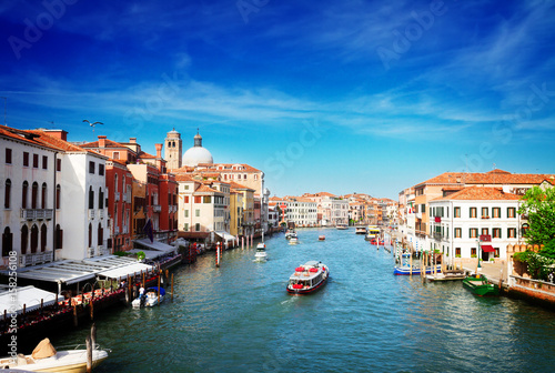 cityscape of Venice - Grand canal with boats at sunny day  Venice  Italy  retro toned