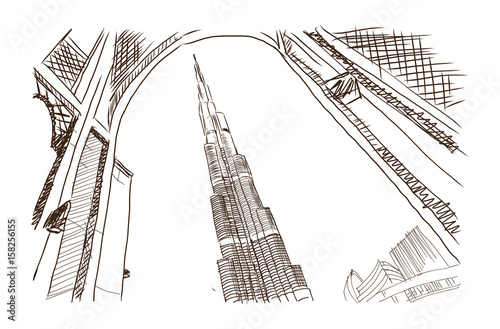 Hand drawn sketch of Burj Khalifa Dubai in Vector illustration.