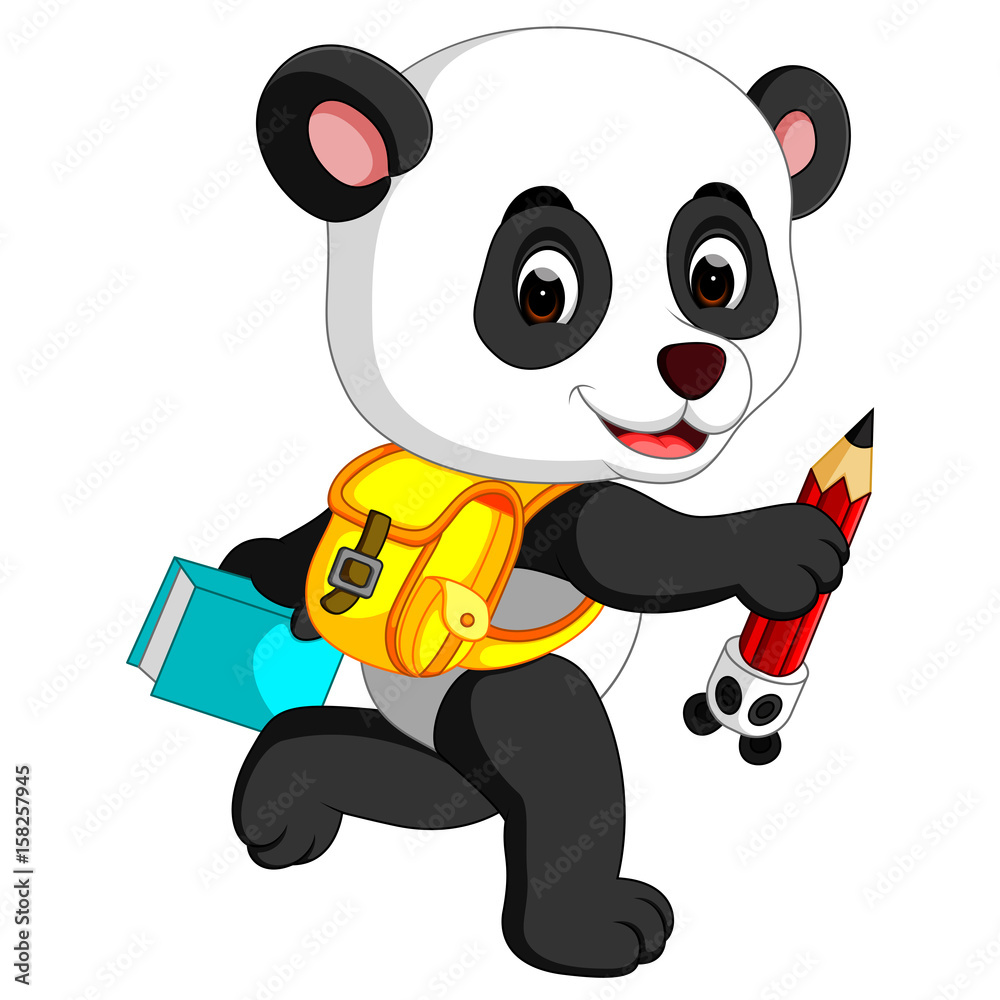 Obraz premium Cute panda on his way to school