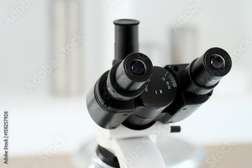 Laboratory lens of Microscope Isolated scientific research background.
