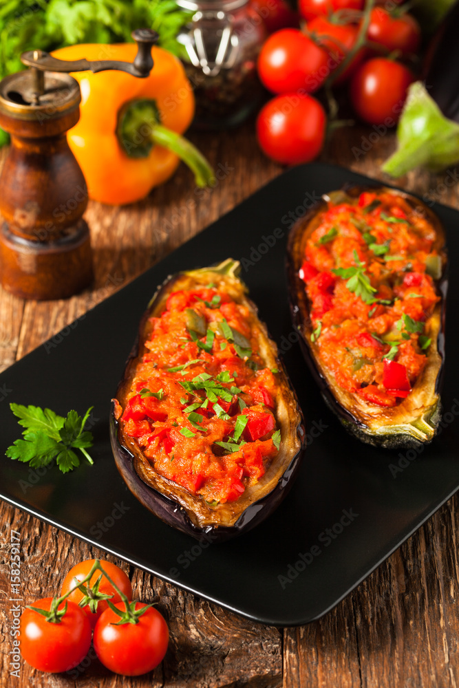 Stuffed aubergine.