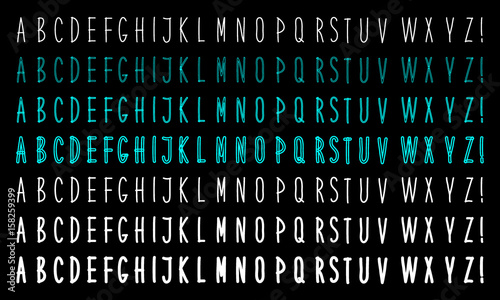 Cute hand drawn alphabet symbols as thin letters