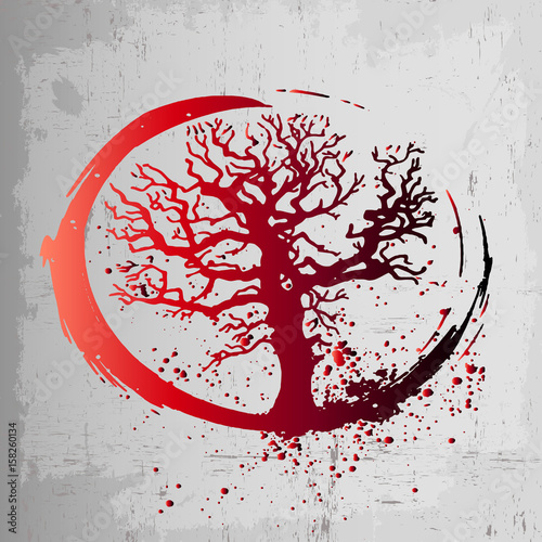 The creative idea for a tattoo is the tree of life. Red gradient photo