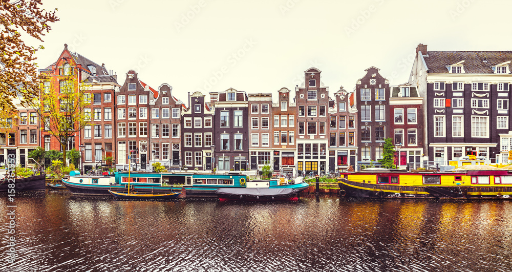 Dancing house in Amsterdam Netherlands over river Amstel