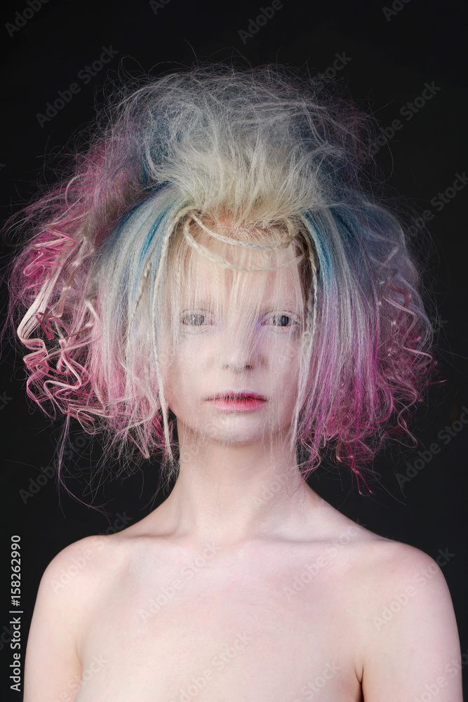 Portrait of a beautiful female albino with dyed hair, professional hair  coloring Stock Photo | Adobe Stock
