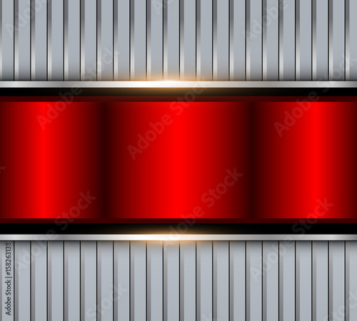 Background silver red metallic with striped pattern, vector polished metal