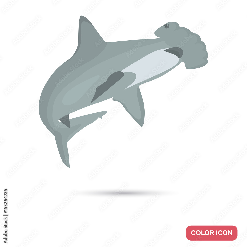 Fototapeta premium Hammerhead shark color flat icon for web and mobile design